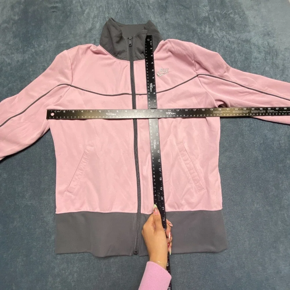 Nike Sportswear Athletic Jacket Girl L Pink Gray Fleece Lined Full Zip Mock Neck